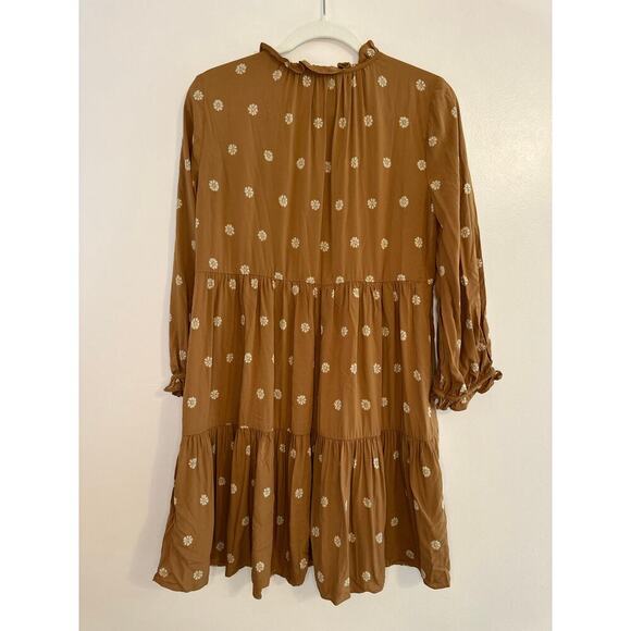 Madewell Womens V-Neck Long Sleeve Ruffle Tiered Western Boho Mini Dress Size XS - Picture 3 of 9